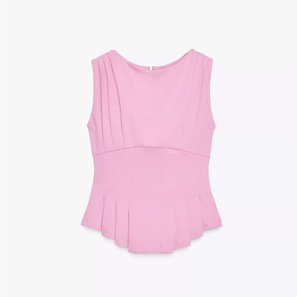 ZARA Pink Peplum Sleeveless Top 100% Cotton Size M NWT